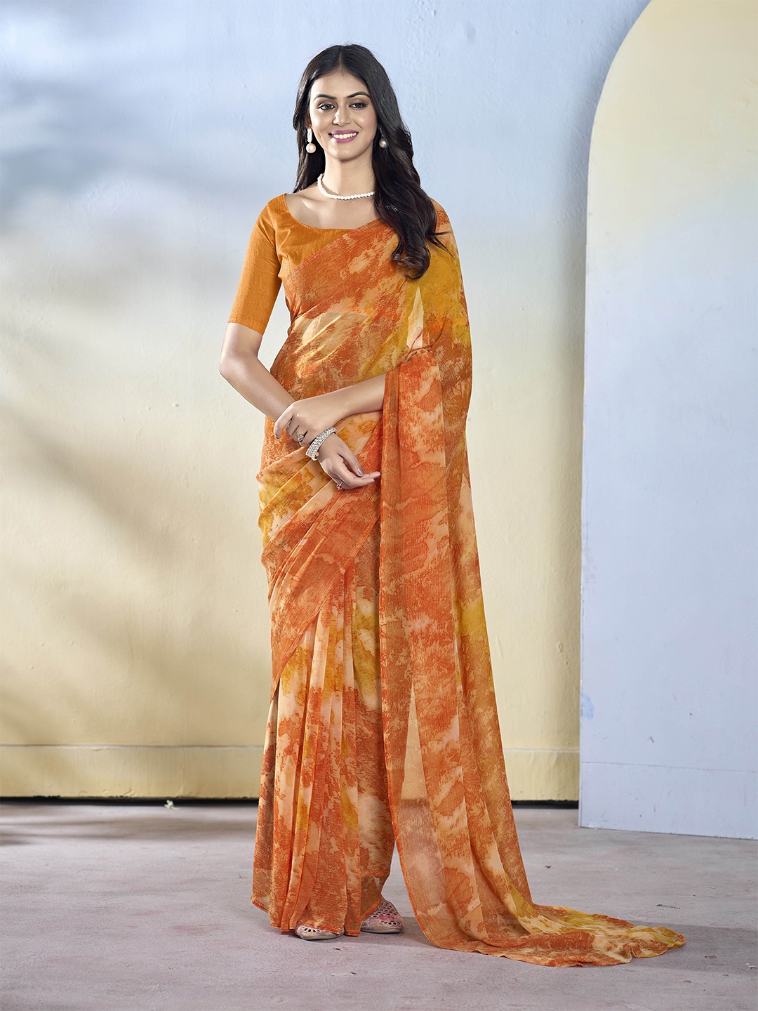 

Mitera Printed Pure Georgette Ready to Wear Saree, Orange