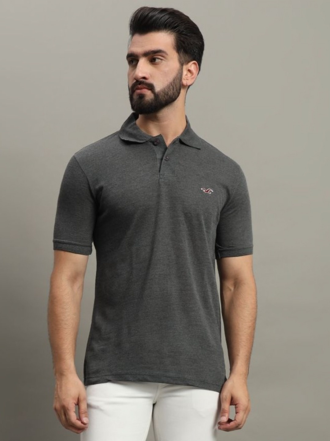 

GET GOLF Men Solid Polo Collar Cotton T-shirt, Charcoal