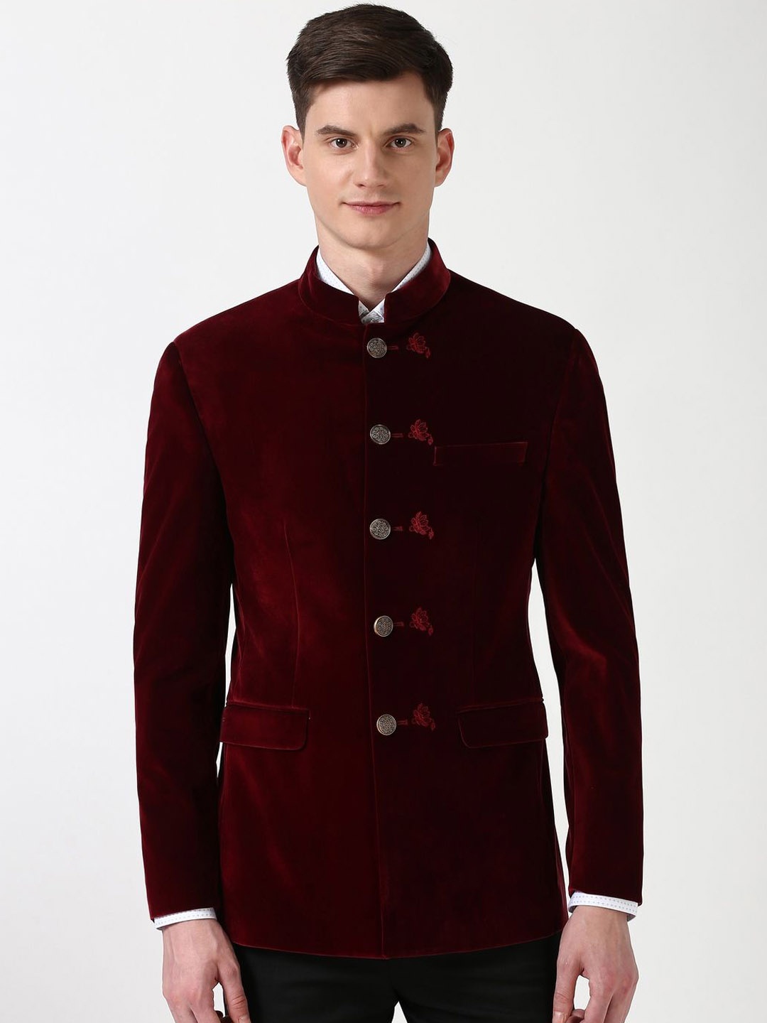 

Peter England Elite Slim Fit Bandhgala Blazers, Maroon