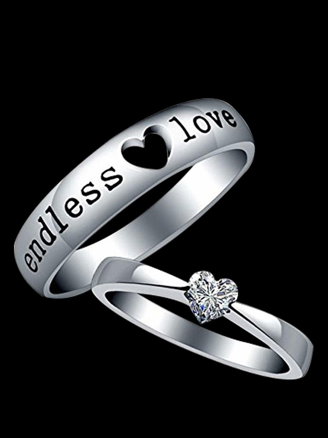 

Lila Unisex Set Of 2 Stainless Steel Hearts Adjustable Finger Ring, Silver