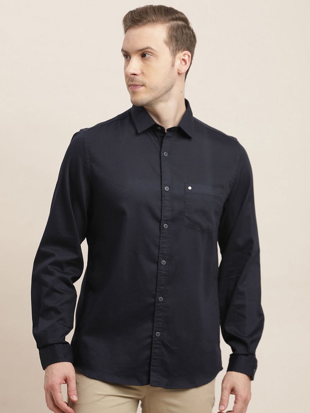 

Turtle Men Relaxed Slim Fit Opaque Casual Shirt, Black