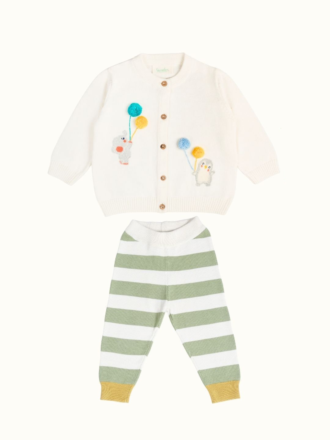 

Greendeer Unisex Kids Printed Top with Trousers, White
