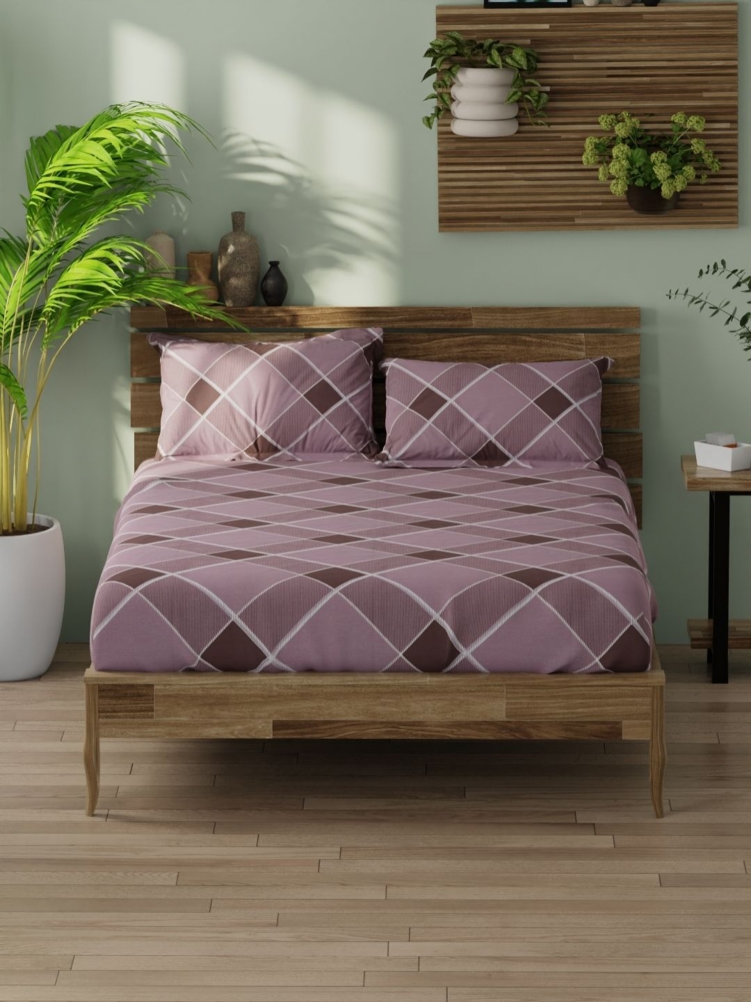 

BIANCA Lavender & Brown Geometric Pure Cotton 180 TC King Bedsheet Set 2.74 m X 2.74 m