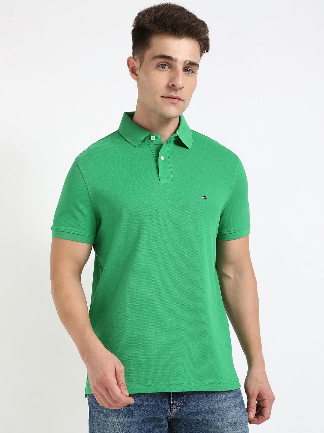 

Tommy Hilfiger Men Solid Polo Collar Cotton T-shirt, Green