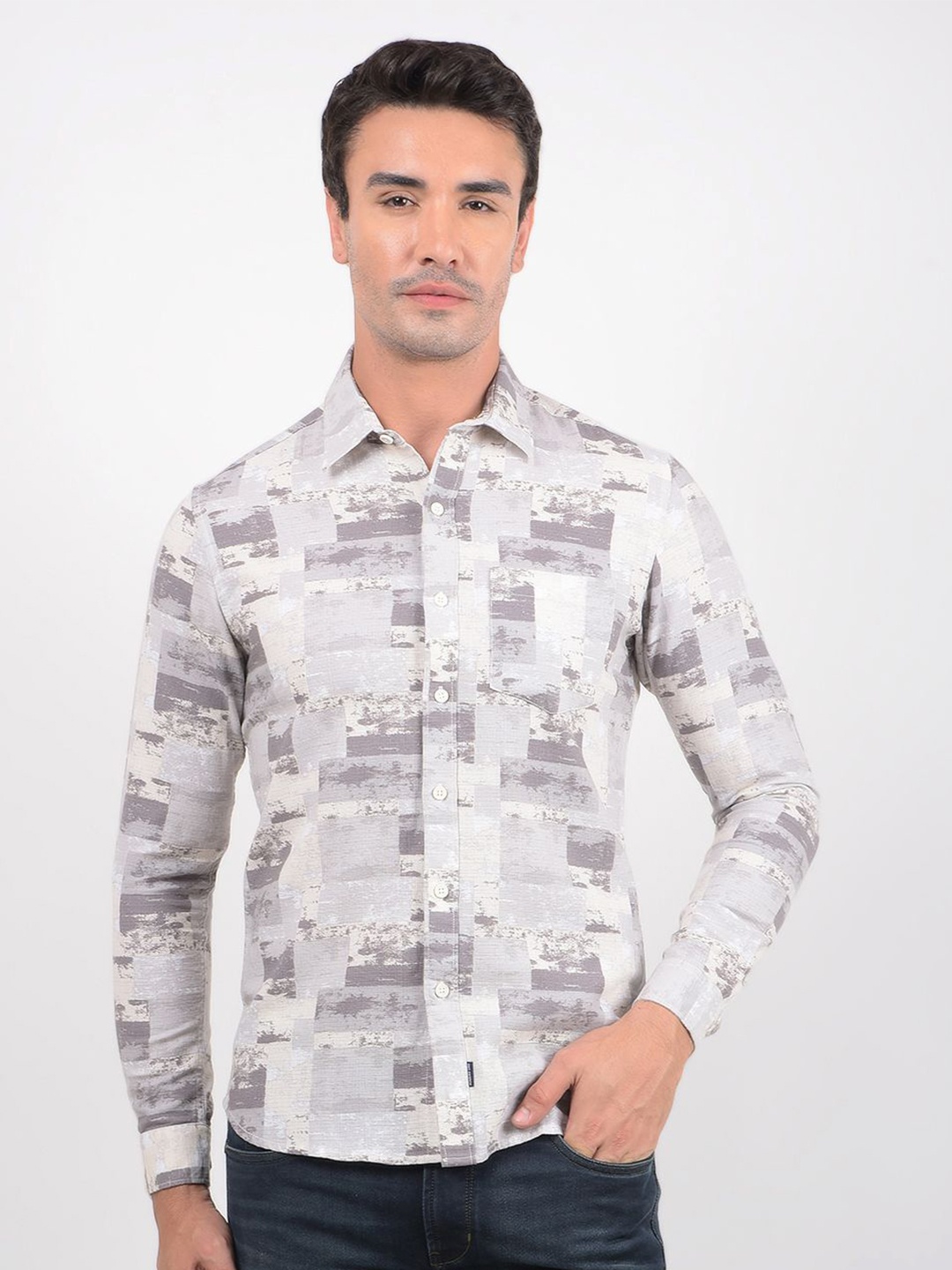 

Numero Uno Men Slim Fit Opaque Printed Casual Shirt, Grey