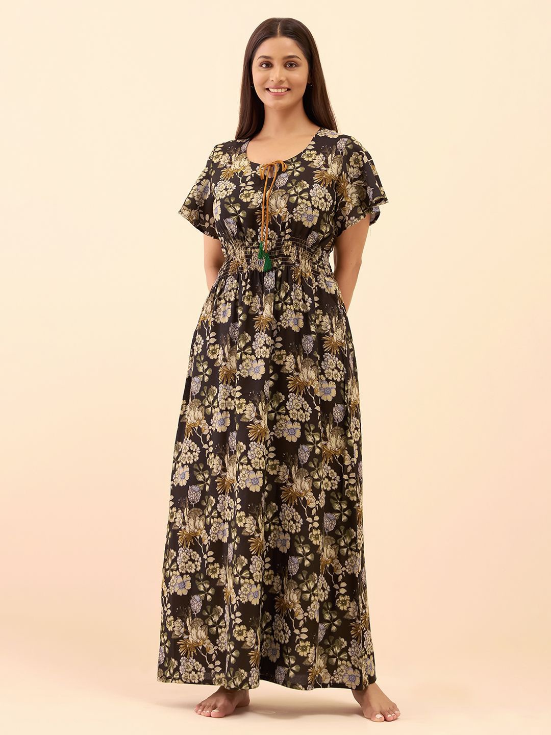 

Maybell Women Floral Printed Maxi Nightdress, Black