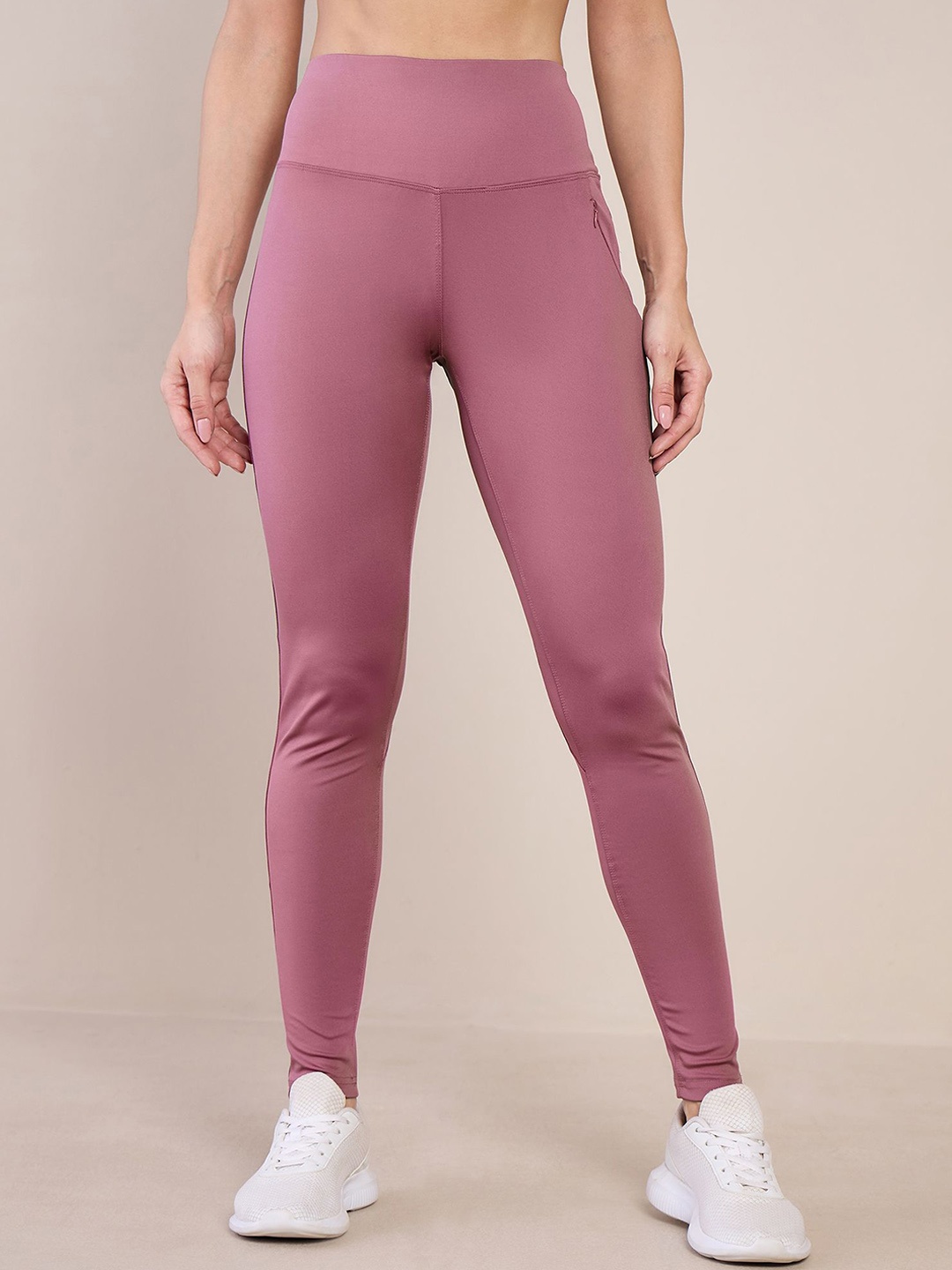 

July Women Slim Fit High- Rise Ankle Length Yoga Tights, Mauve