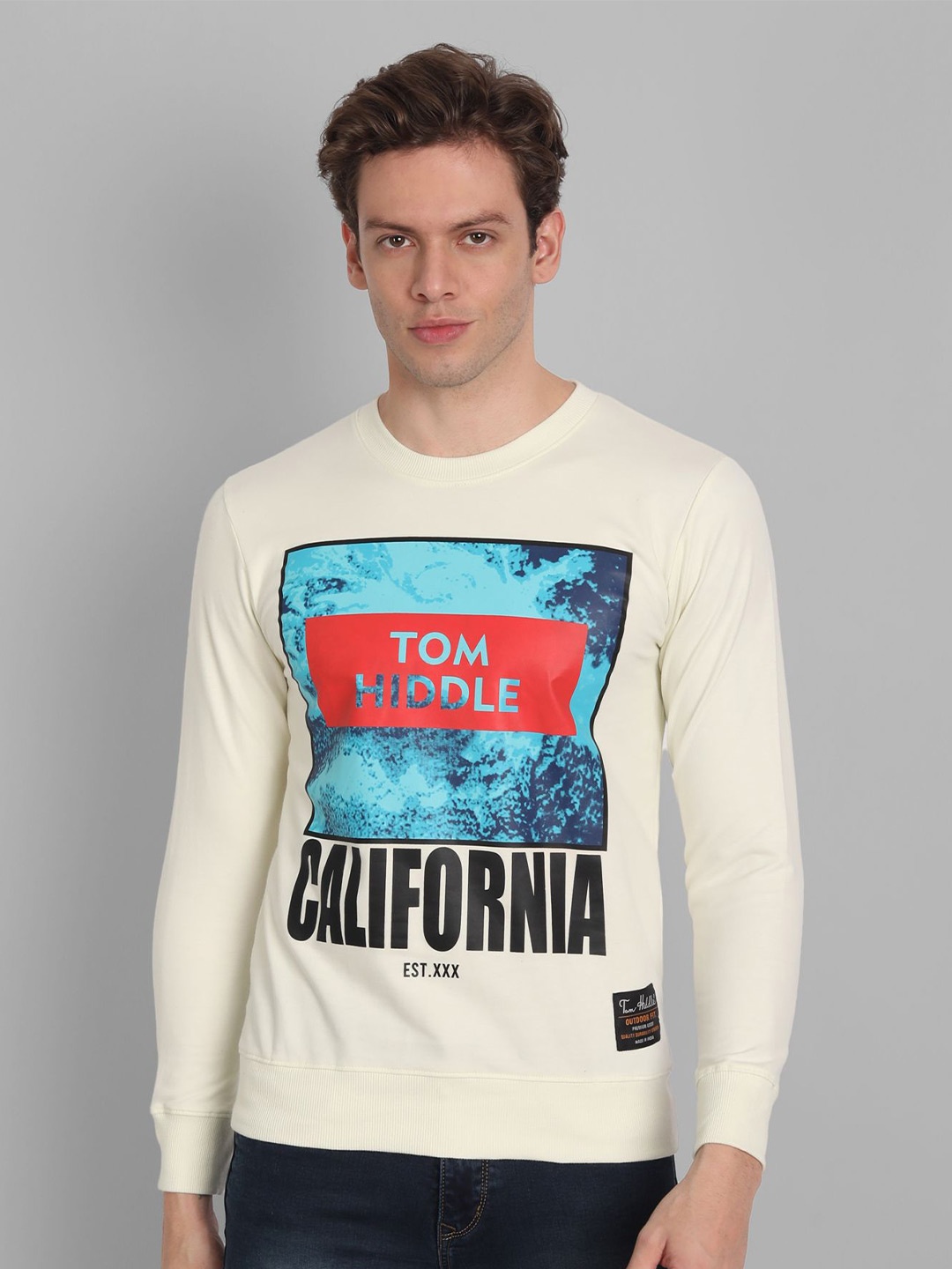 

TOMHIDDLE Men Graphic Printed Cotton Sweatshirt, White