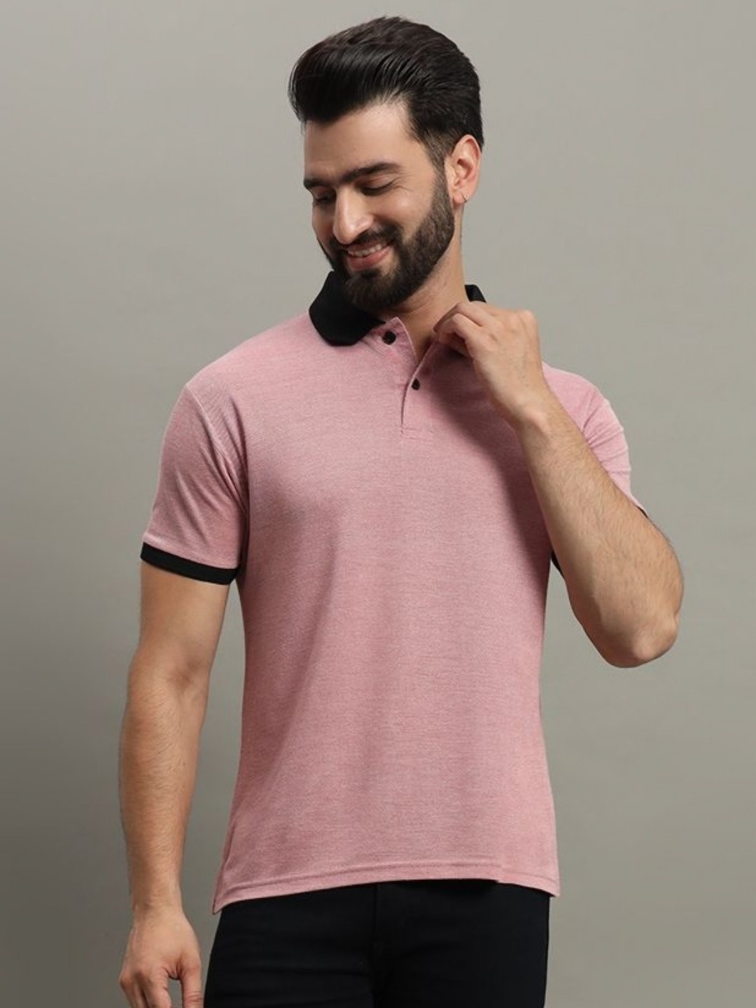 

GET GOLF Men Solid Polo Collar Cotton T-shirt, Lavender