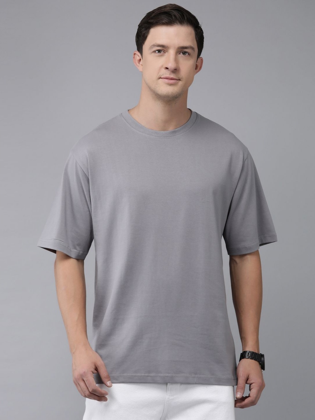 

Provogue Men Printed Applique Boxy T-shirt, Grey