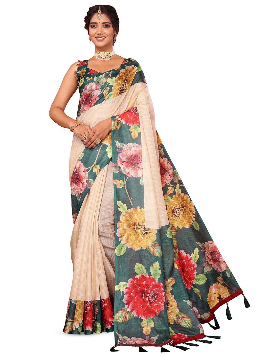 

KALINI Floral Printed Saree, Green