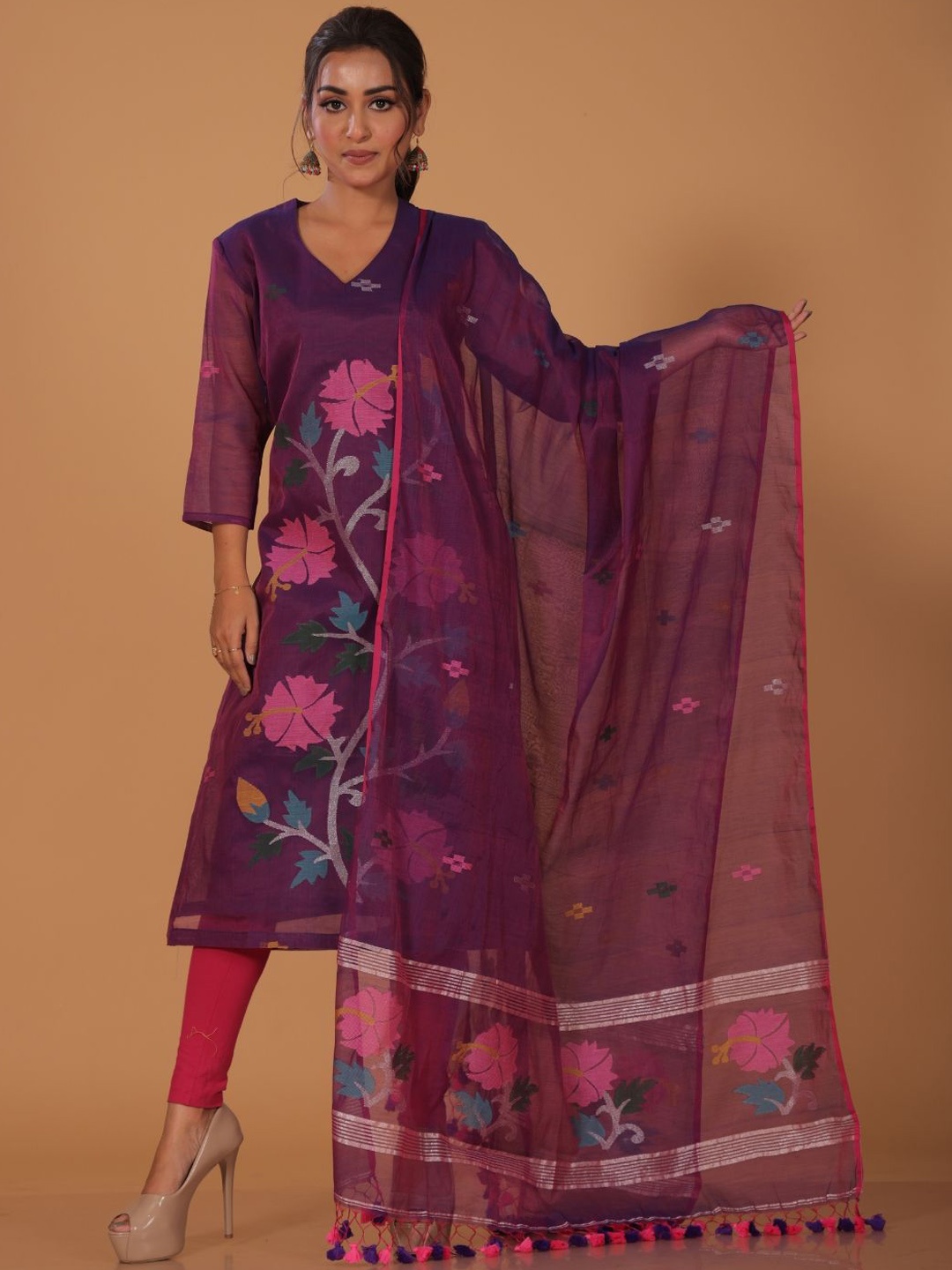 

Indeloom Pure Cotton Unstitched Dress Material, Purple