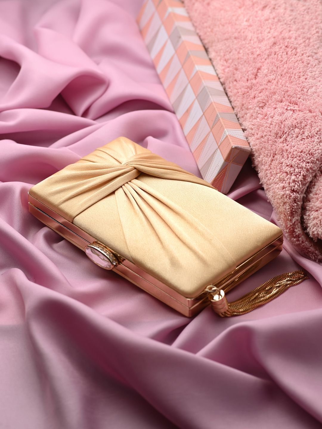 

DressBerry Embellished Box Clutch, Beige