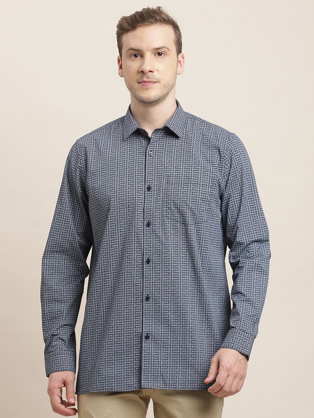 

Turtle Men Classic Opaque Printed Formal Shirt, Blue