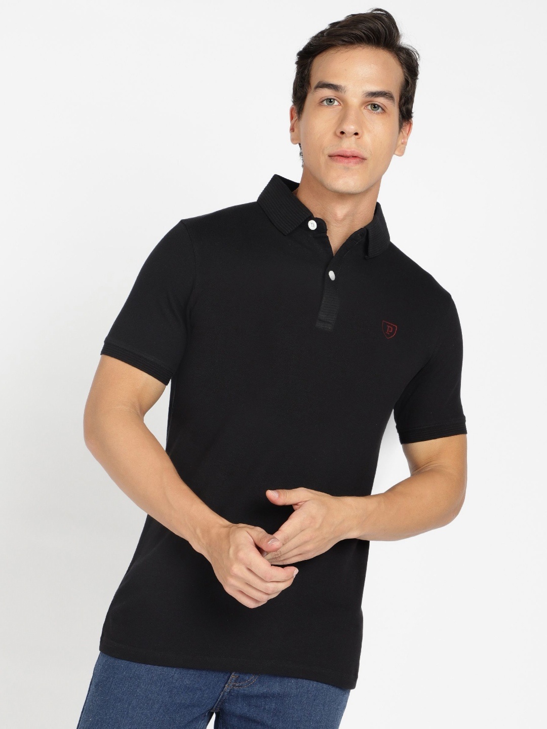 

Provogue Men Polo Collar Pockets Slim Fit T-shirt, Black