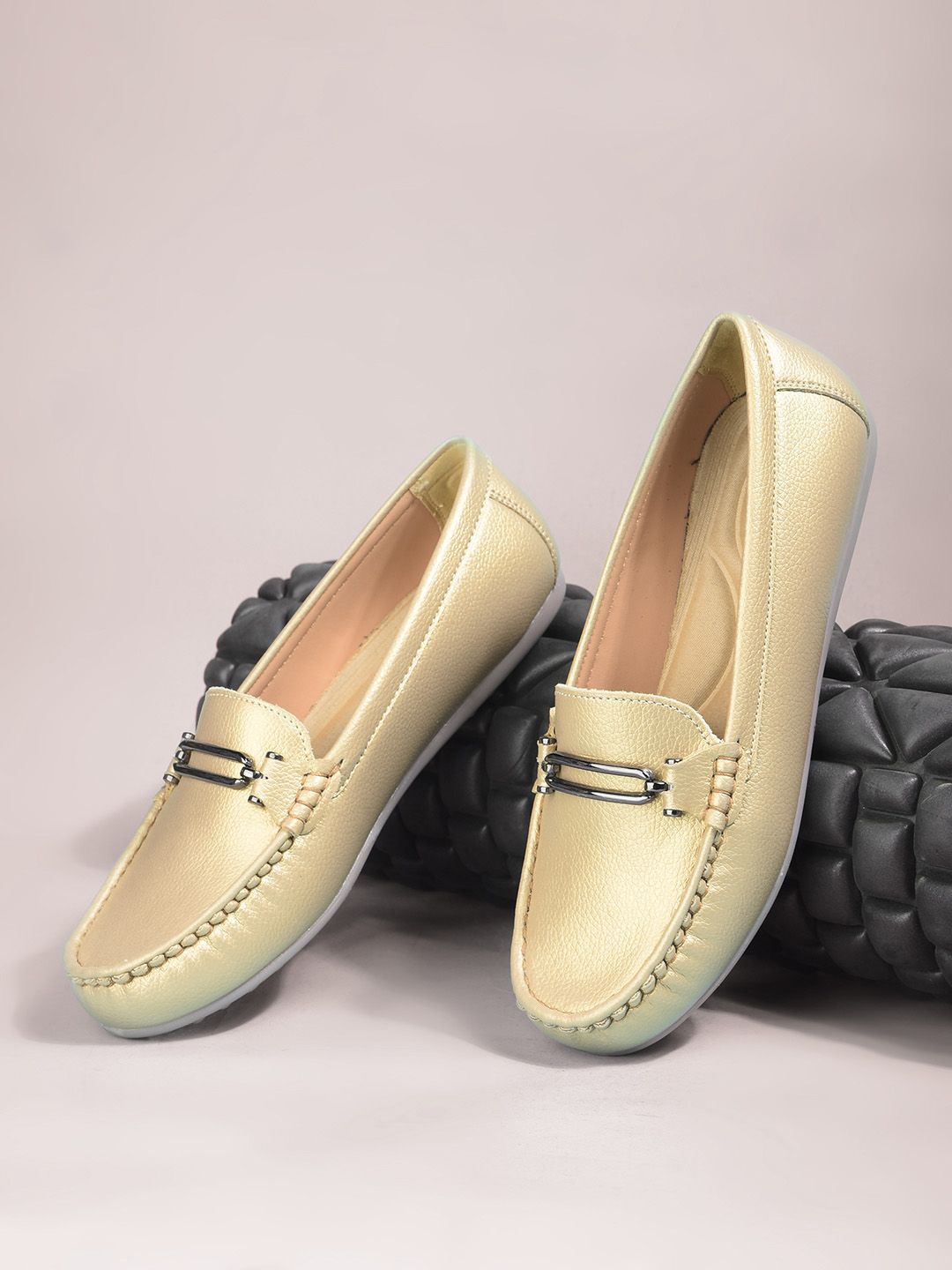 

Bata Women Round Toe Horsebit Loafers, Yellow