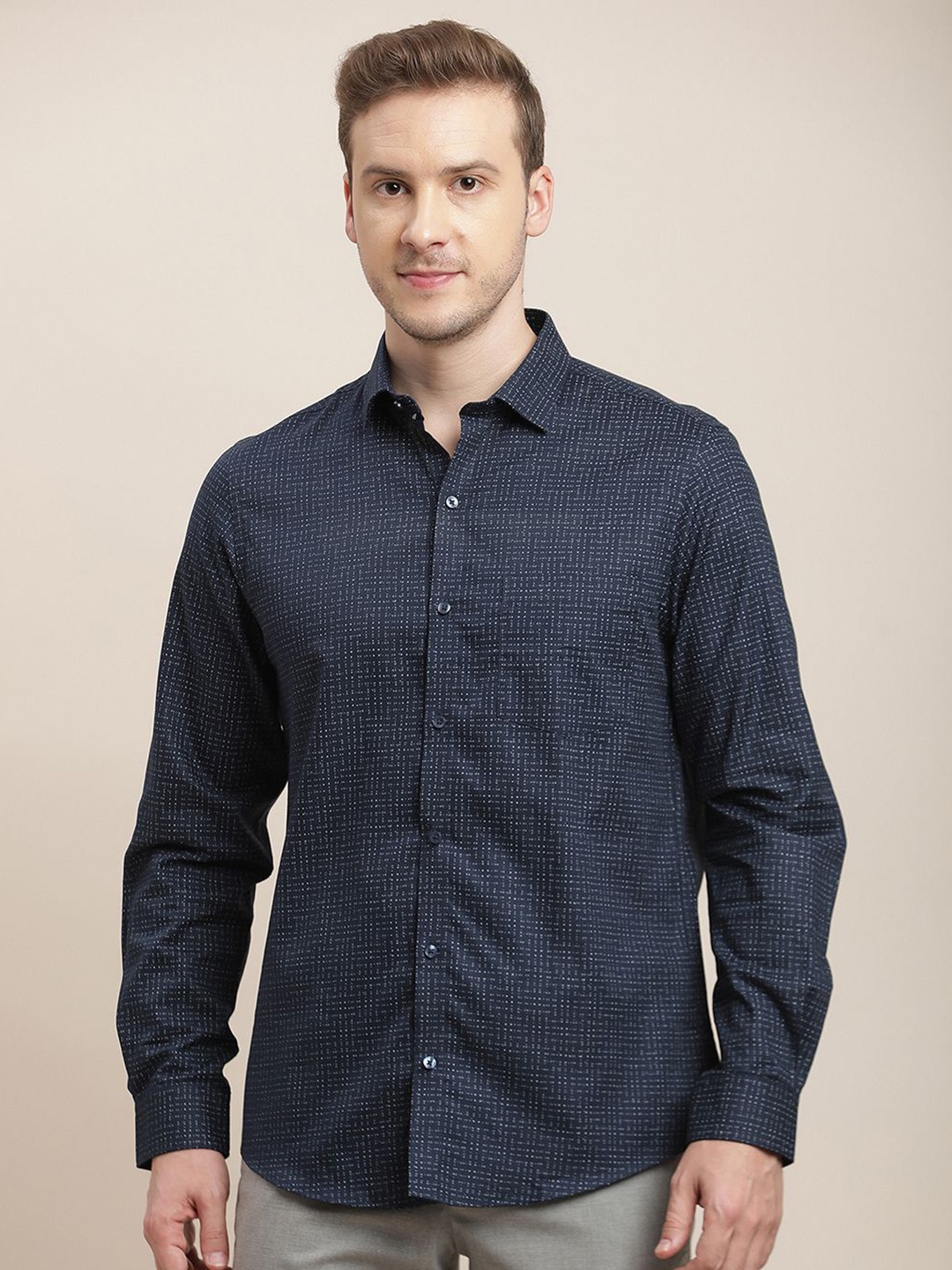 

Turtle Men Classic Slim Fit Opaque Printed Formal Shirt, Blue