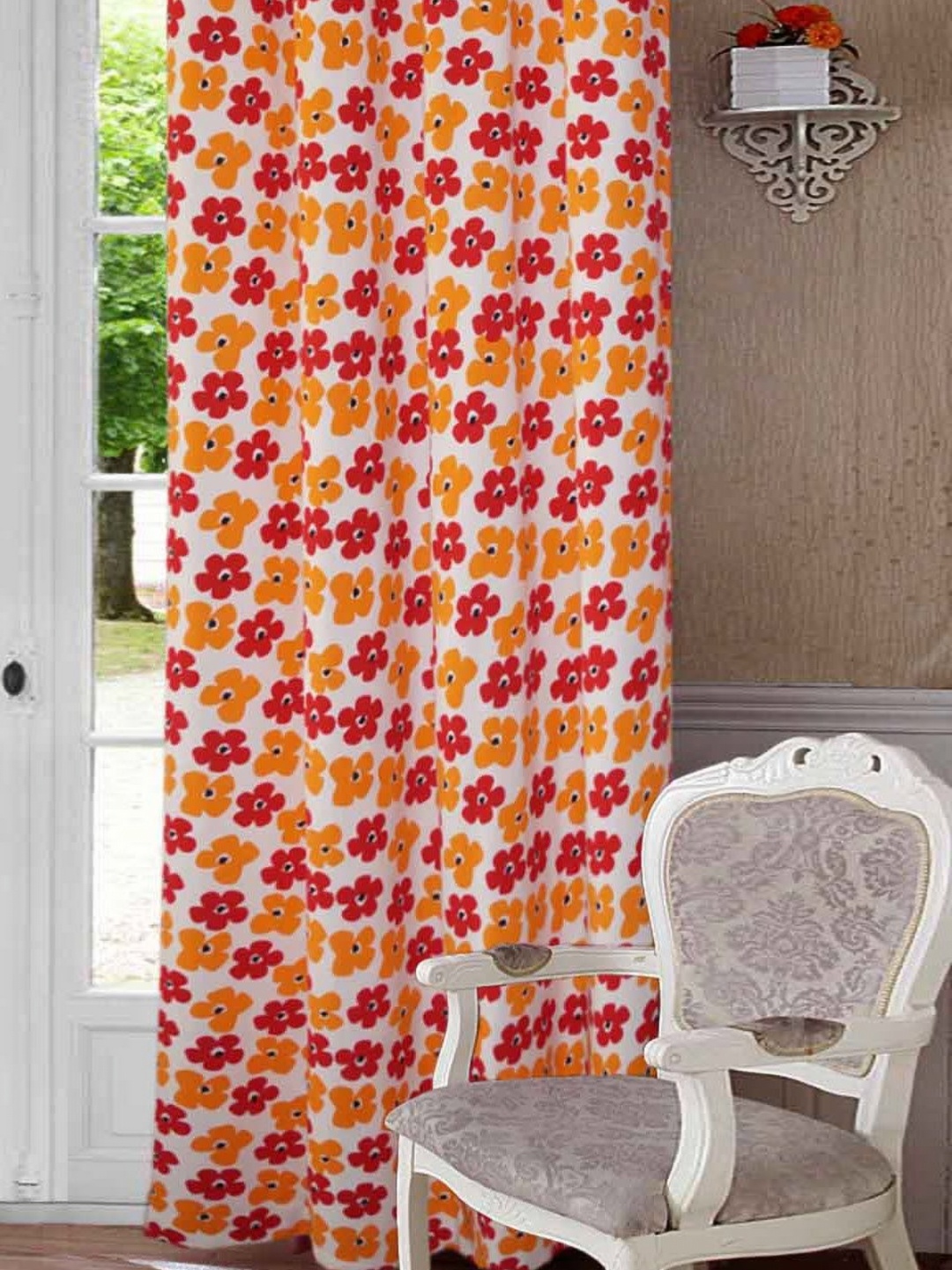 

Lushomes White & Red Floral Door Curtain