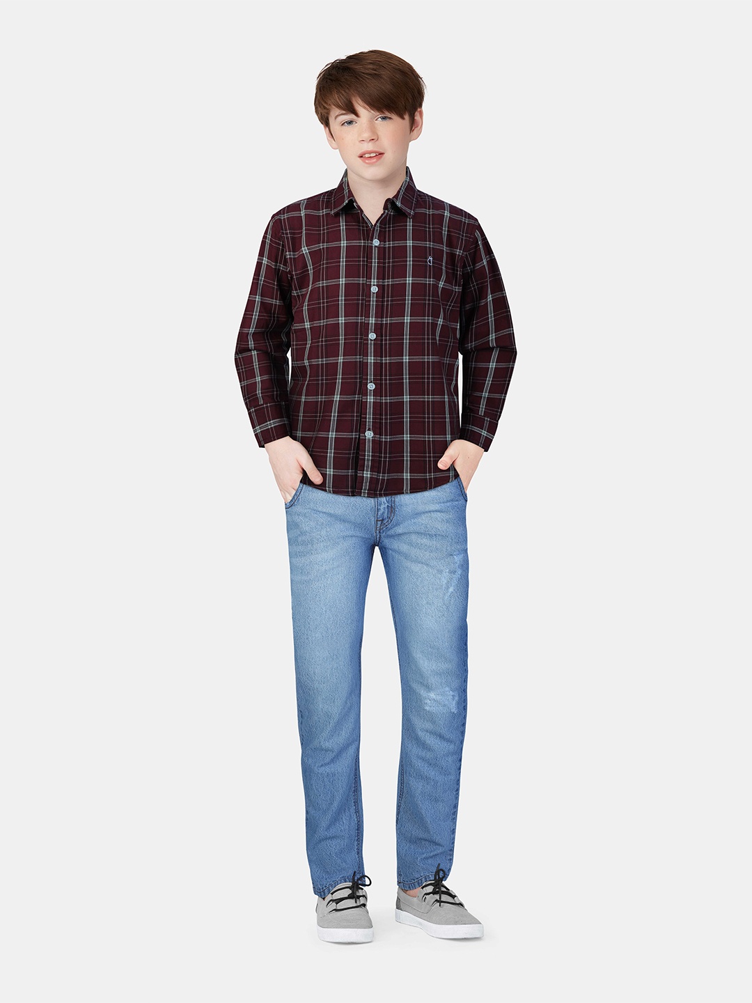 

Gini and Jony Boys Standard Tartan Checks Opaque Checked Casual Shirt, Maroon