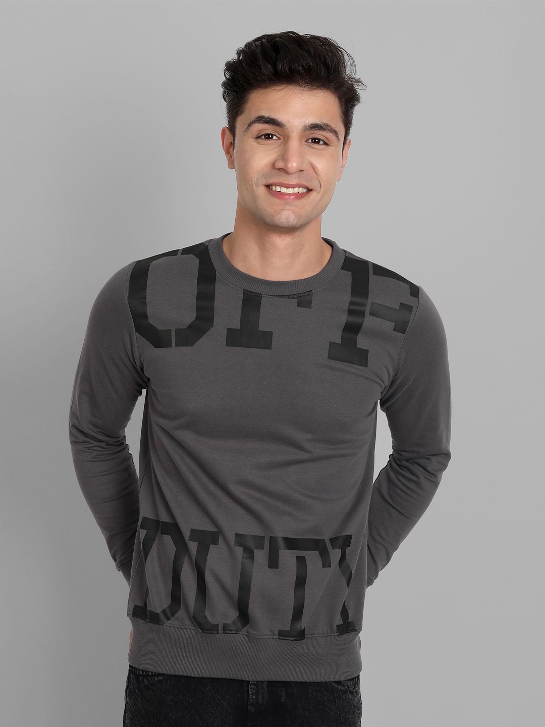 

TOMHIDDLE Men Printed Pure Cotton Sweatshirt, Grey