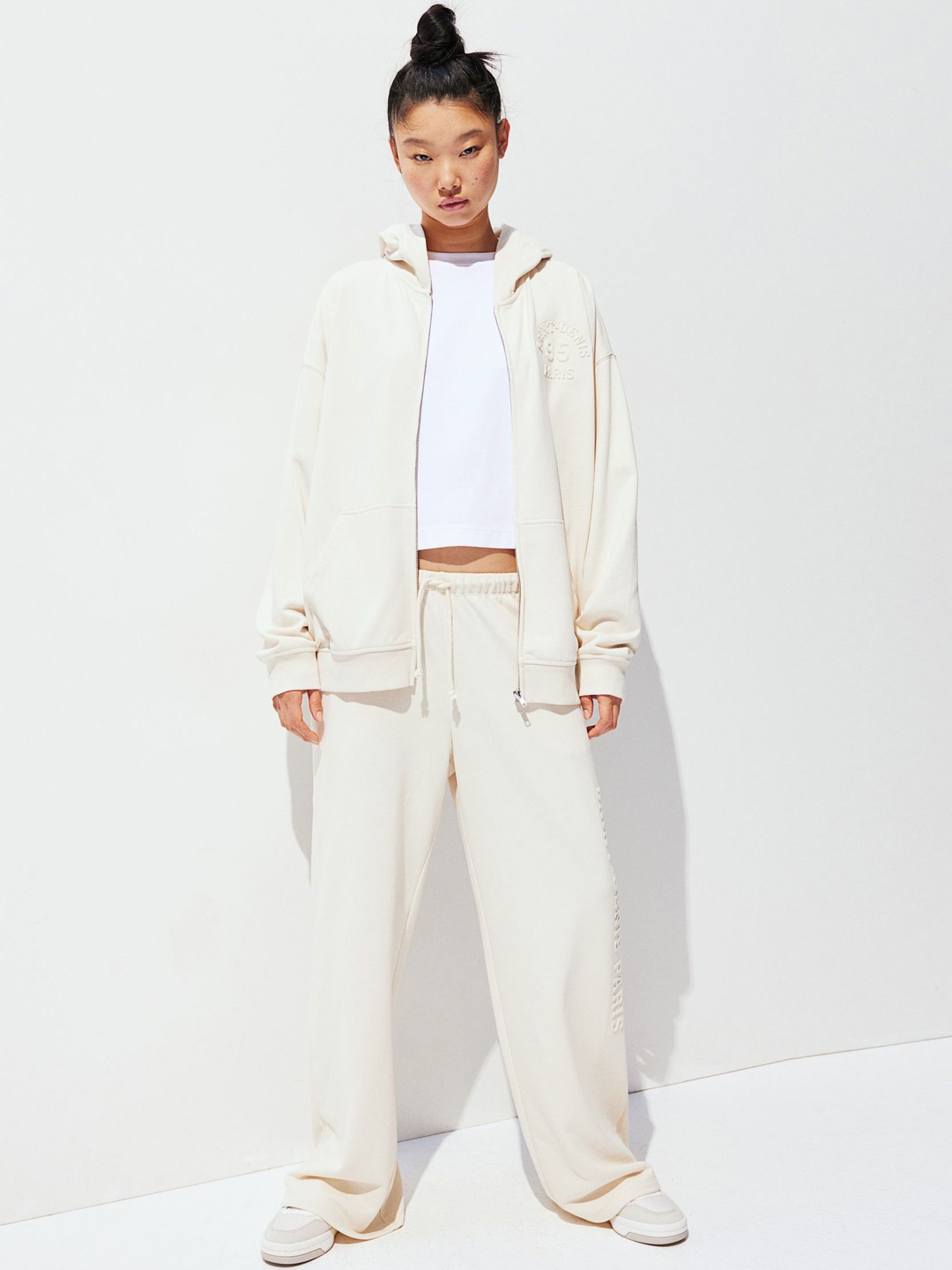 

H&M Women Wide Motif-Detail Joggers, Beige