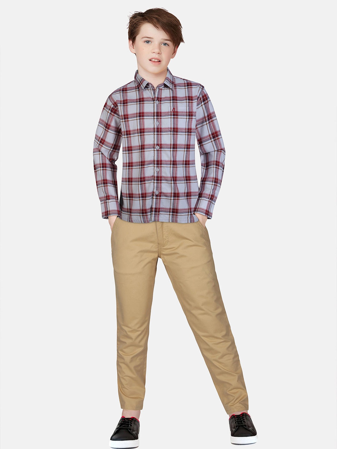 

Gini and Jony Boys Standard Tartan Checks Opaque Checked Casual Shirt, Red