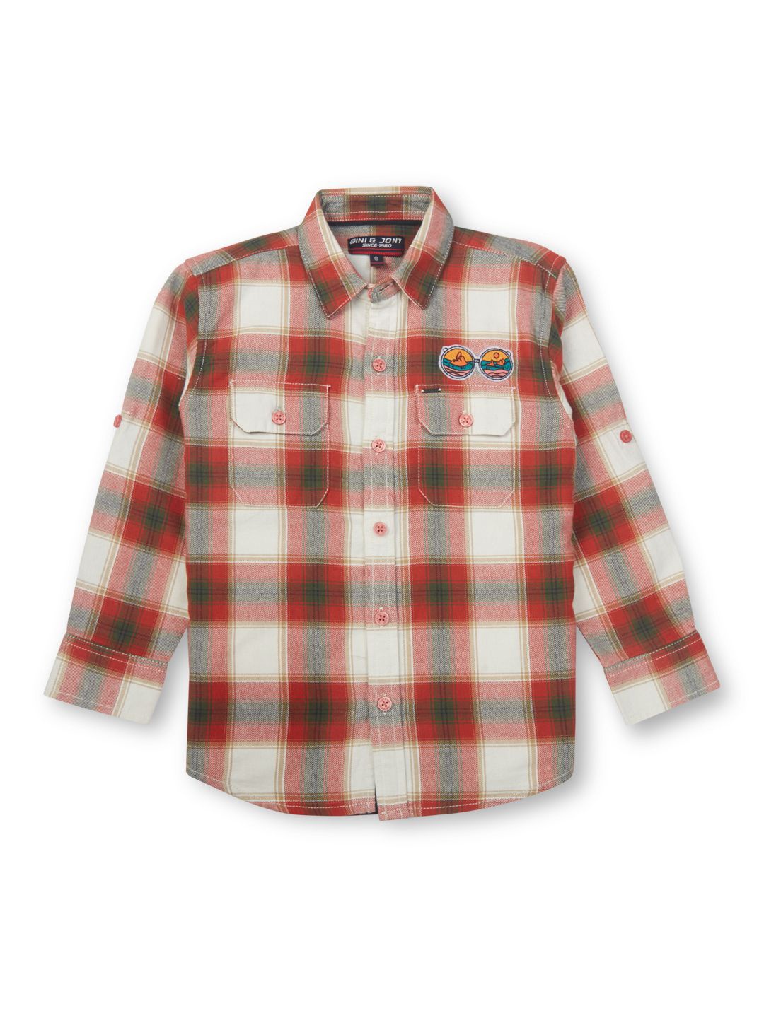 

Gini and Jony Boys Standard Tartan Checks Opaque Checked Casual Shirt, Red