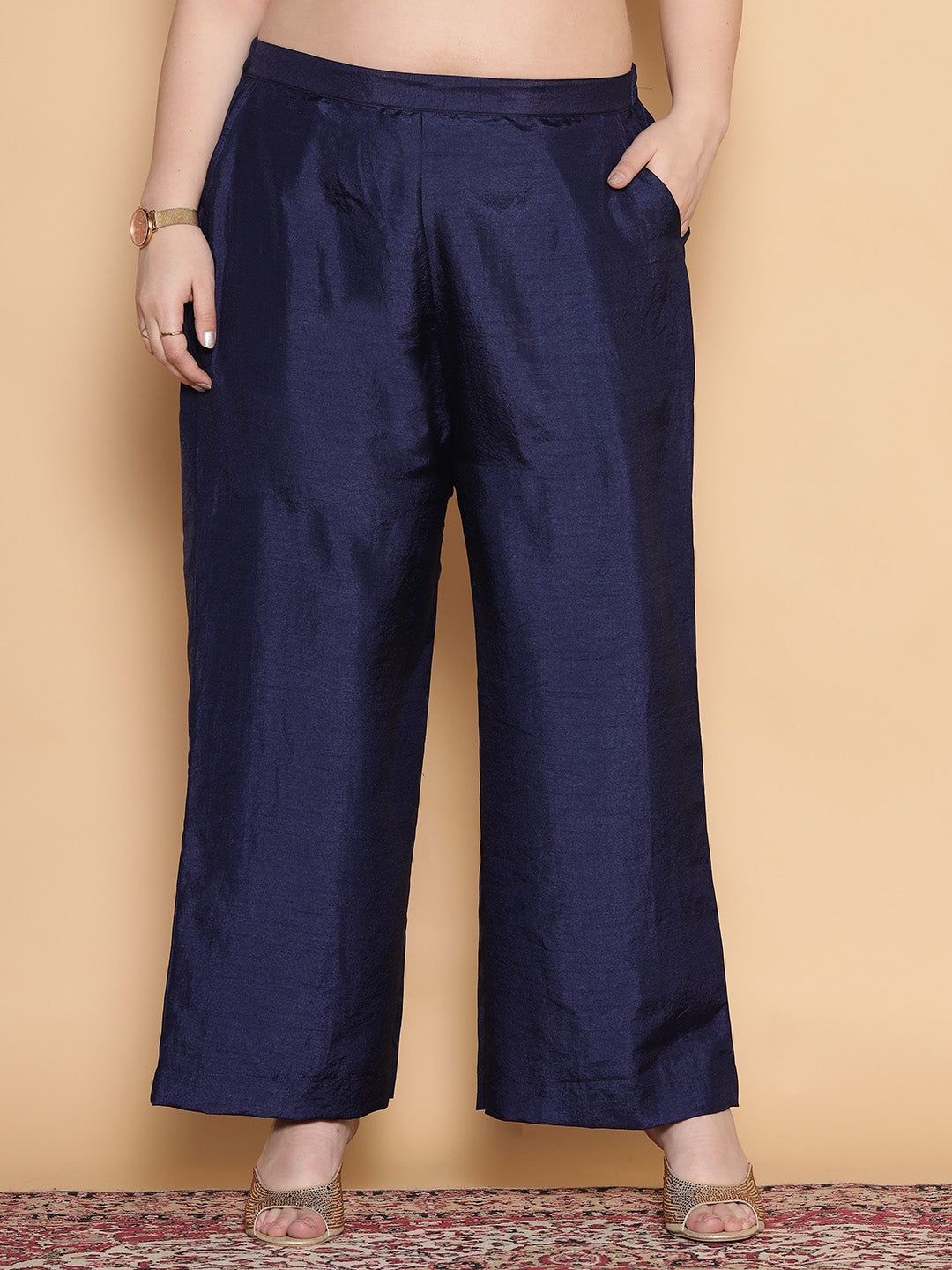 

LetsDressUp Women Plus Size Wide Leg Ethnic Palazzo, Navy blue