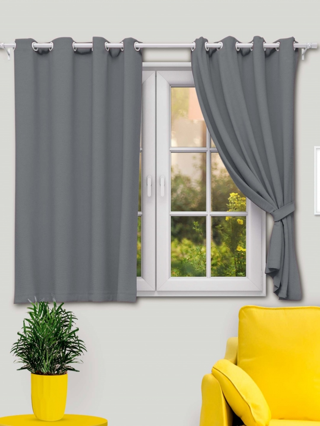 

10club Grey 2 Pieces Black Out Window Curtains