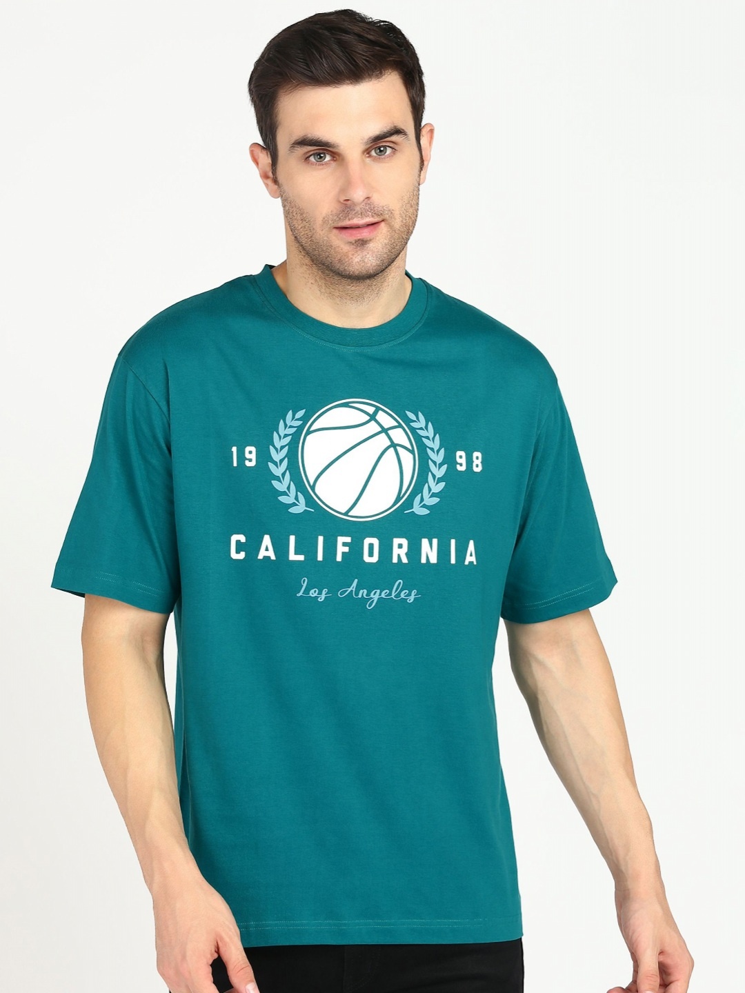 

Provogue Men Typography Printed Boxy T-shirt, Teal
