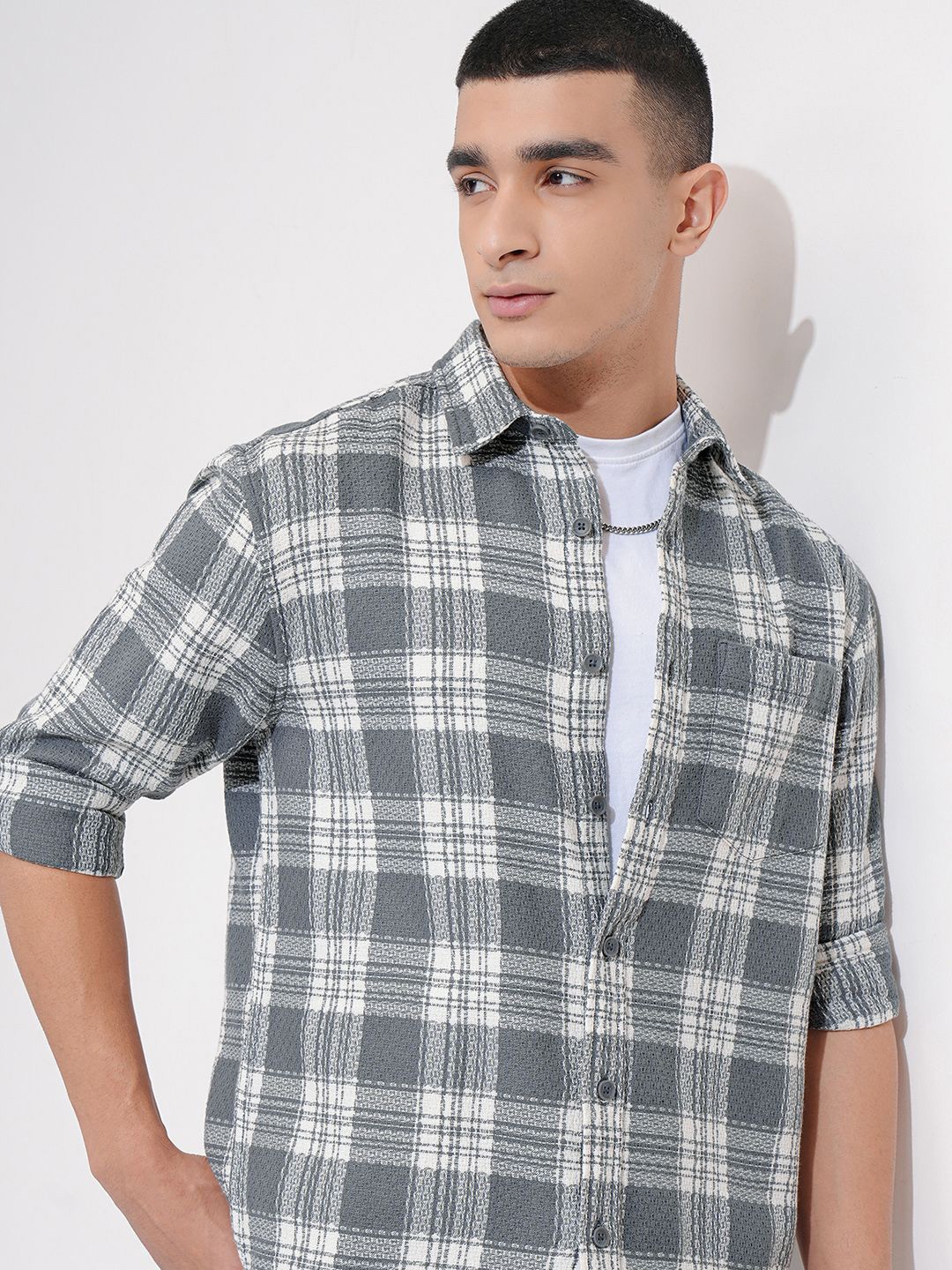 

HIGHLANDER Men Opaque Checked Casual Shirt, Grey