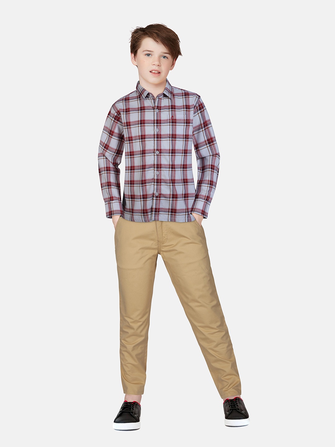 

Gini and Jony Boys Standard Tartan Checks Opaque Checked Casual Shirt, Red