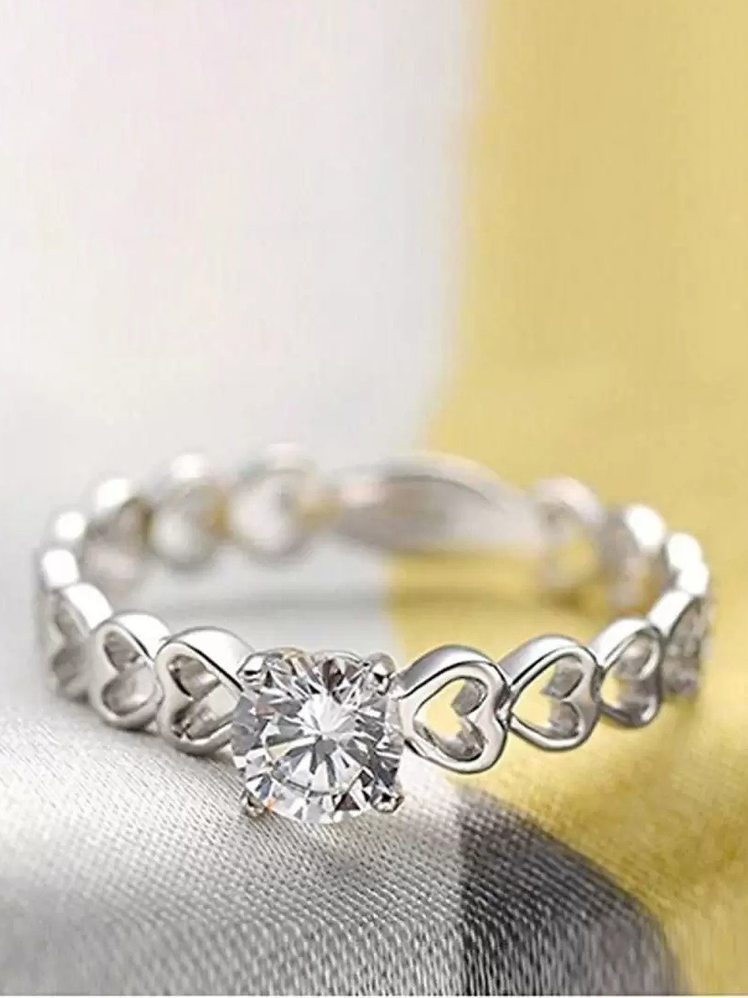 

Lila Unisex Set Of 2 Silver-Plated Stainless Steel CZ-Stone Studded Finger Rings