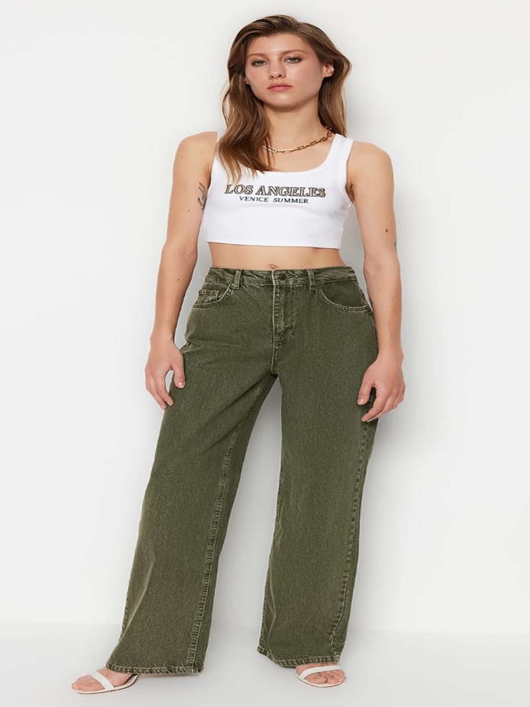 

Perfect Outlet Women Straight Fit High-Rise Stretchable Jeans, Olive