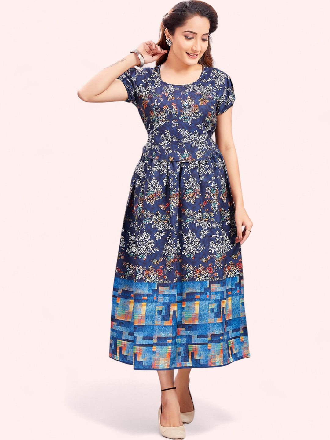 

RITIJYA Women Floral Printed Floral Maternity Anarkali Kurta, Blue