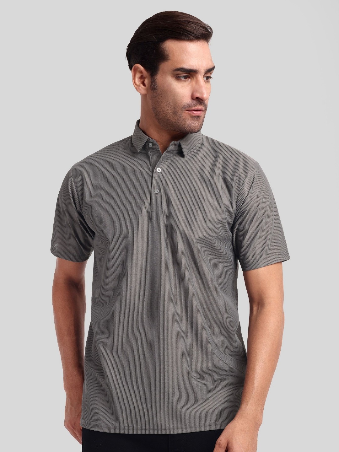 

LUXURIT Men Polo Collar Pockets T-shirt, Grey