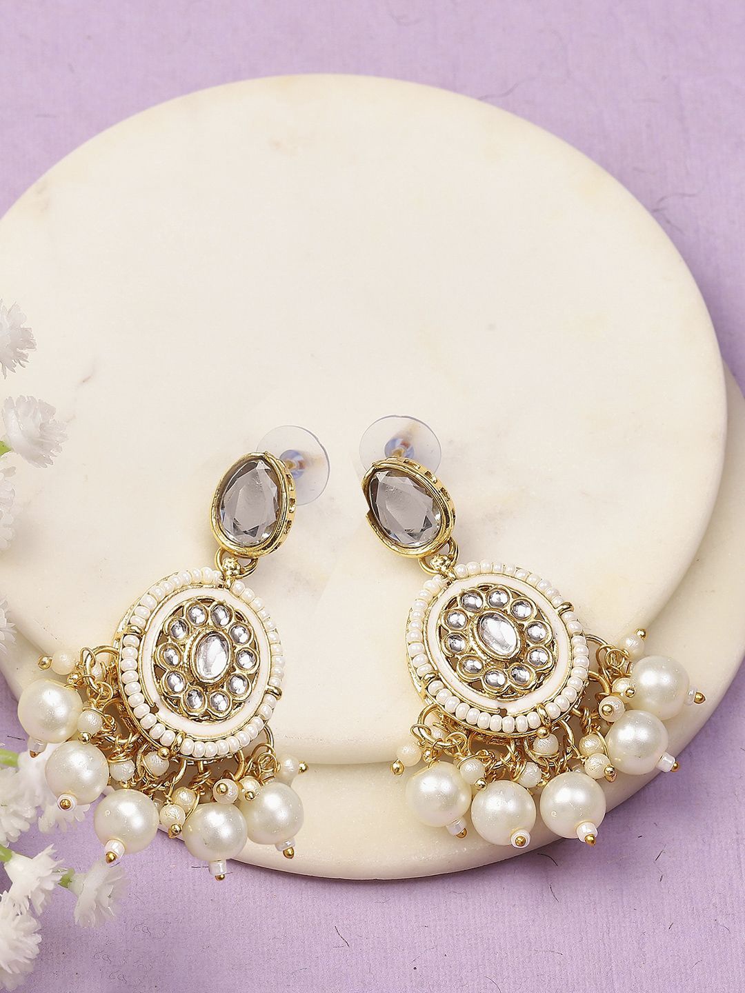 

Rangriti Contemporary Chandbalis Earrings, White
