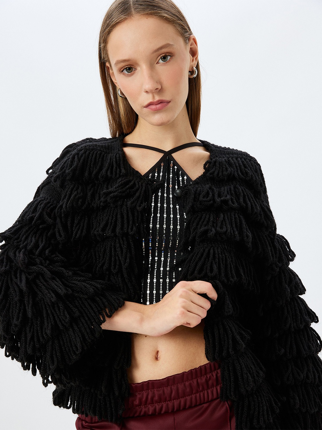 

Koton Women Cable Knit Front-Open Sweater, Black