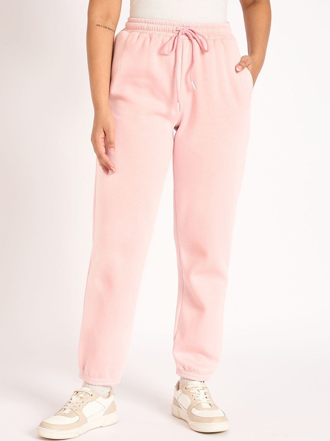 

FEMMELLA Women Regular Fit Mid-Rise Cotton Joggers Trousers, Pink