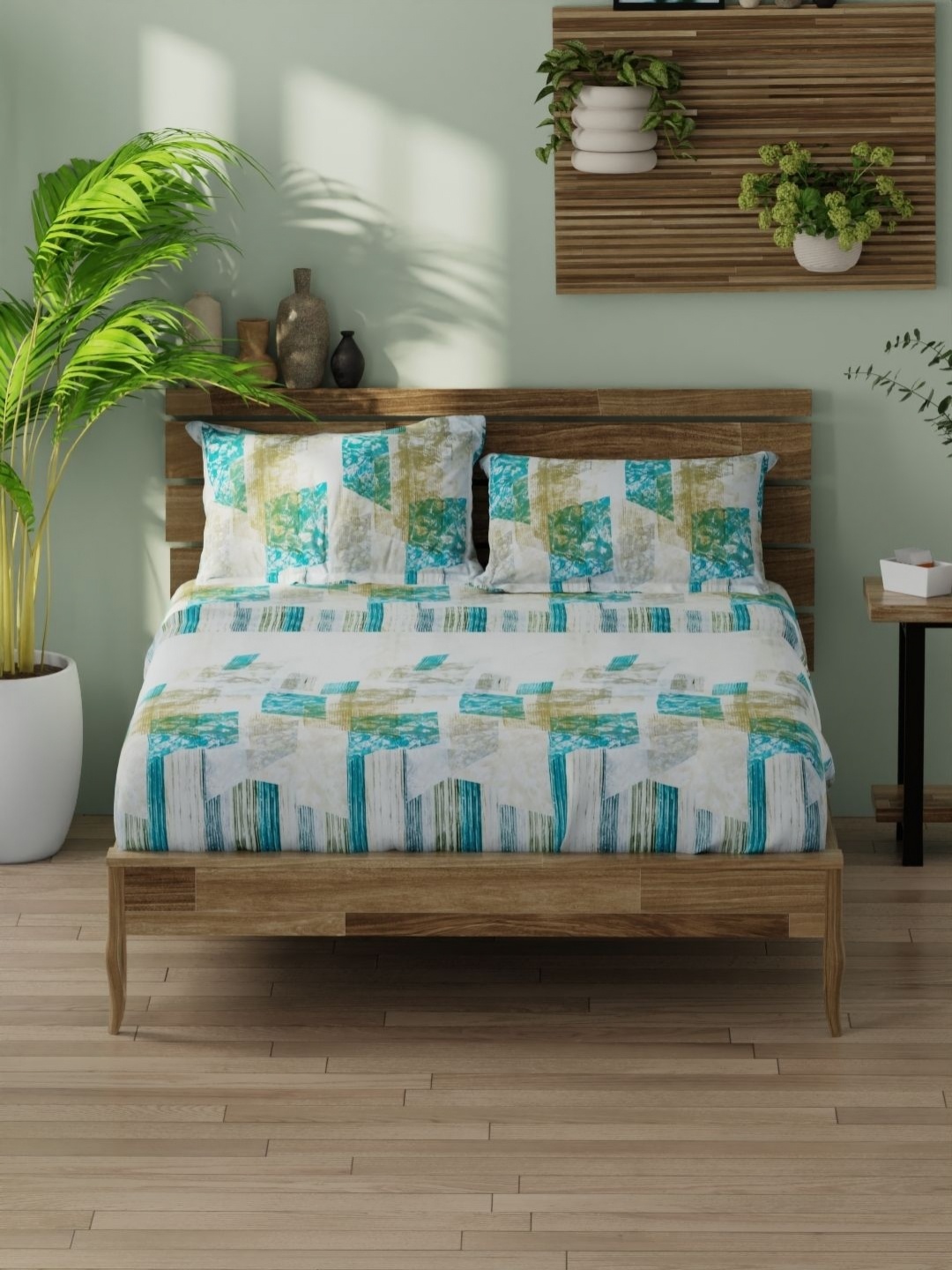 

BIANCA Organica Green Printed 180 TC Pure Cotton King Bedsheet Set 2.74 m X 2.74 m