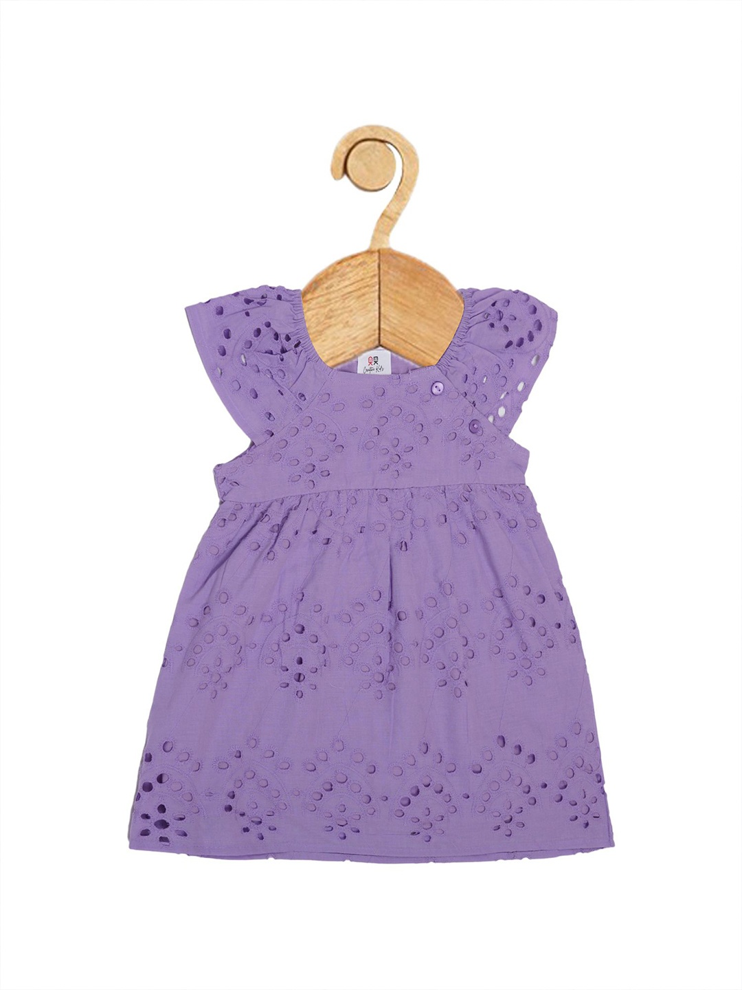 

Creative Kids Girls Embroidered Schiffli Cotton A-Line Dress, Purple