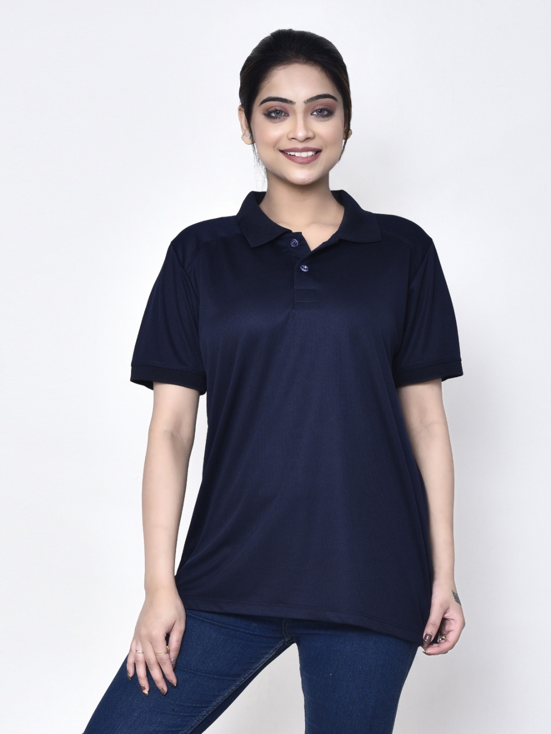 

RAPL Women Polo Neck Collar T-shirt, Blue