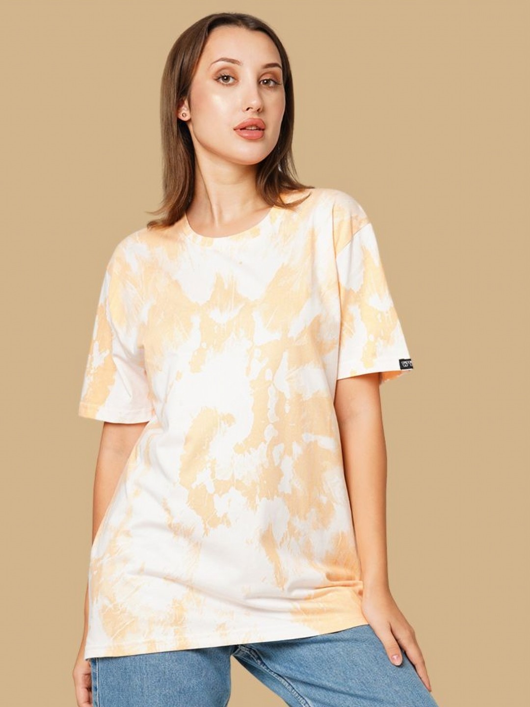 

Wear Your Opinion Women Tie and Dye Printed Drop-Shoulder Sleeves T-shirt, Orange
