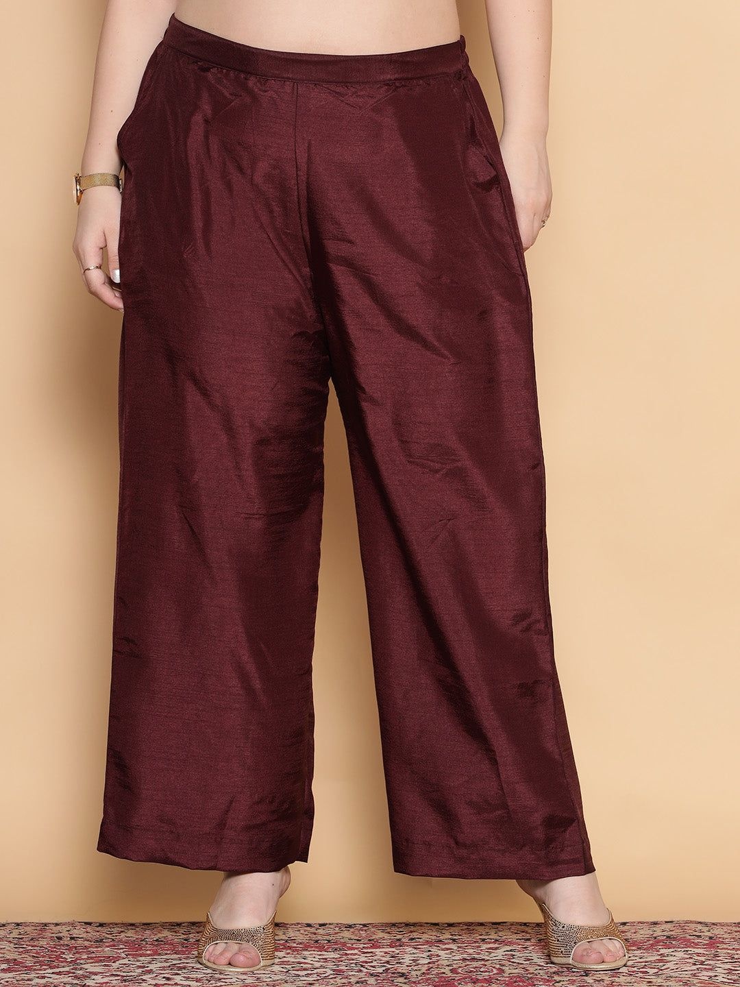 

LetsDressUp Women Mid Rise Wide Leg Palazzos, Burgundy