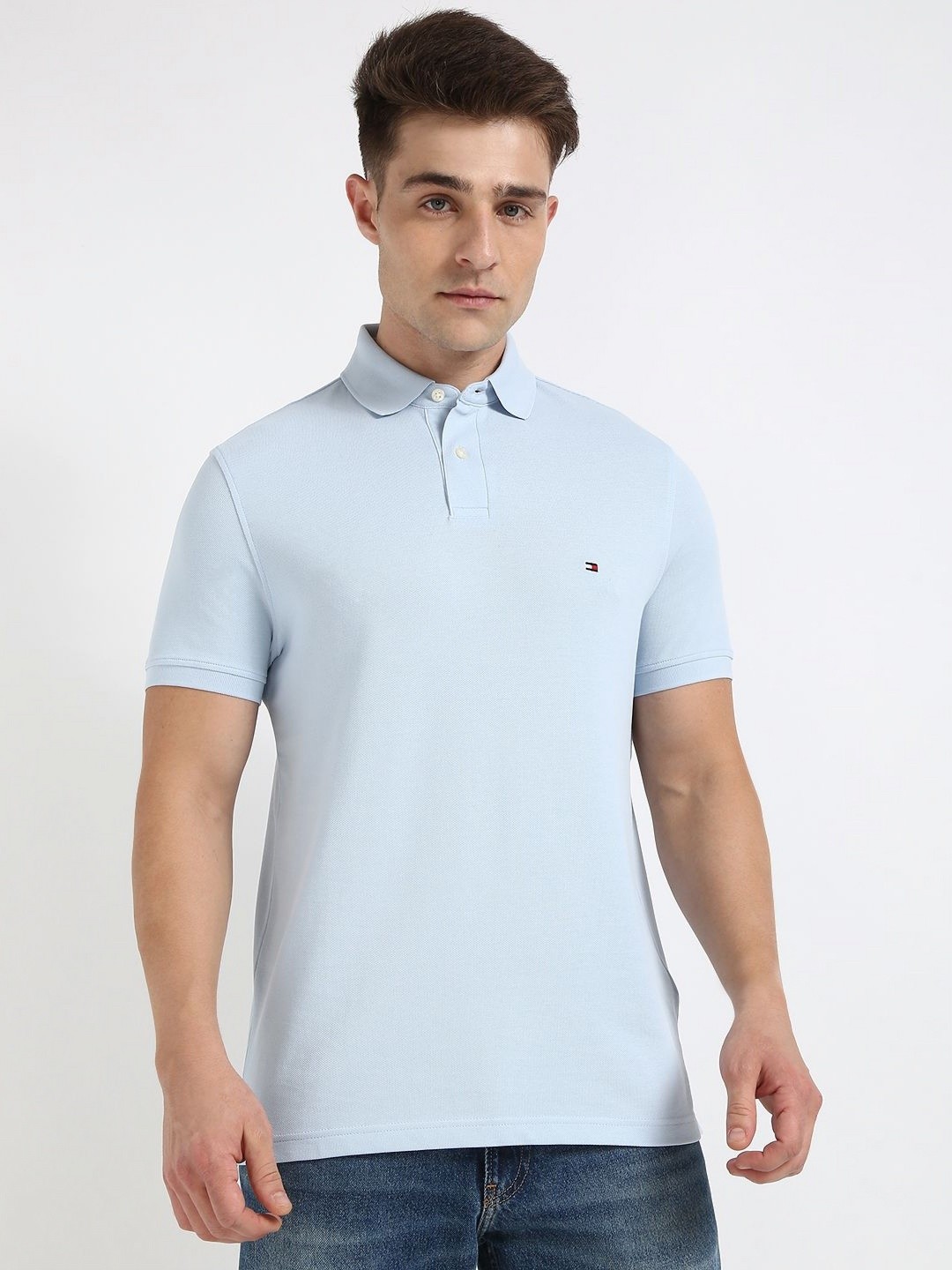 

Tommy Hilfiger Men Solid Polo Collar Cotton T-shirt, Blue