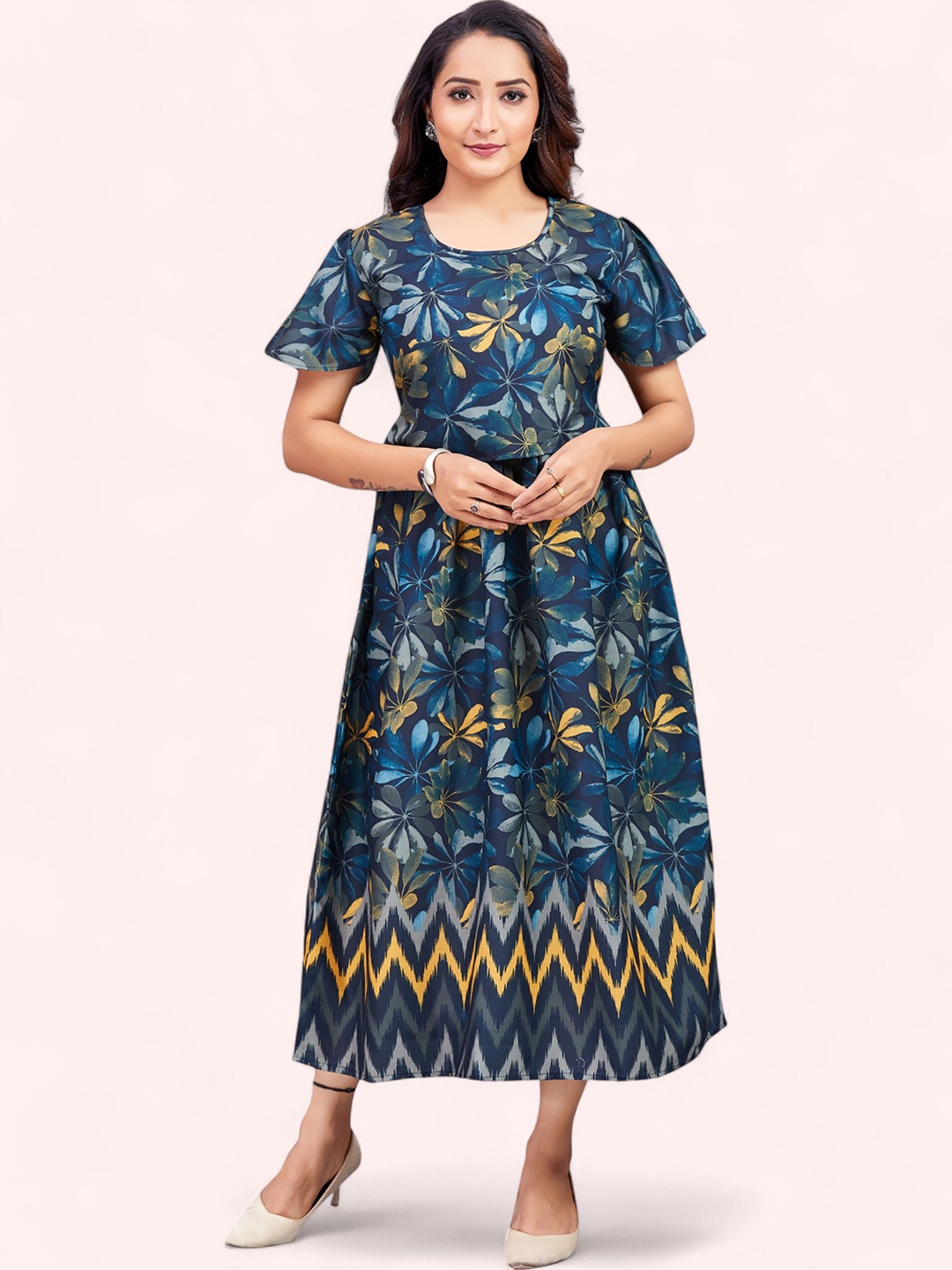 

RITIJYA Women Floral Printed Floral Maternity Anarkali Kurta, Blue