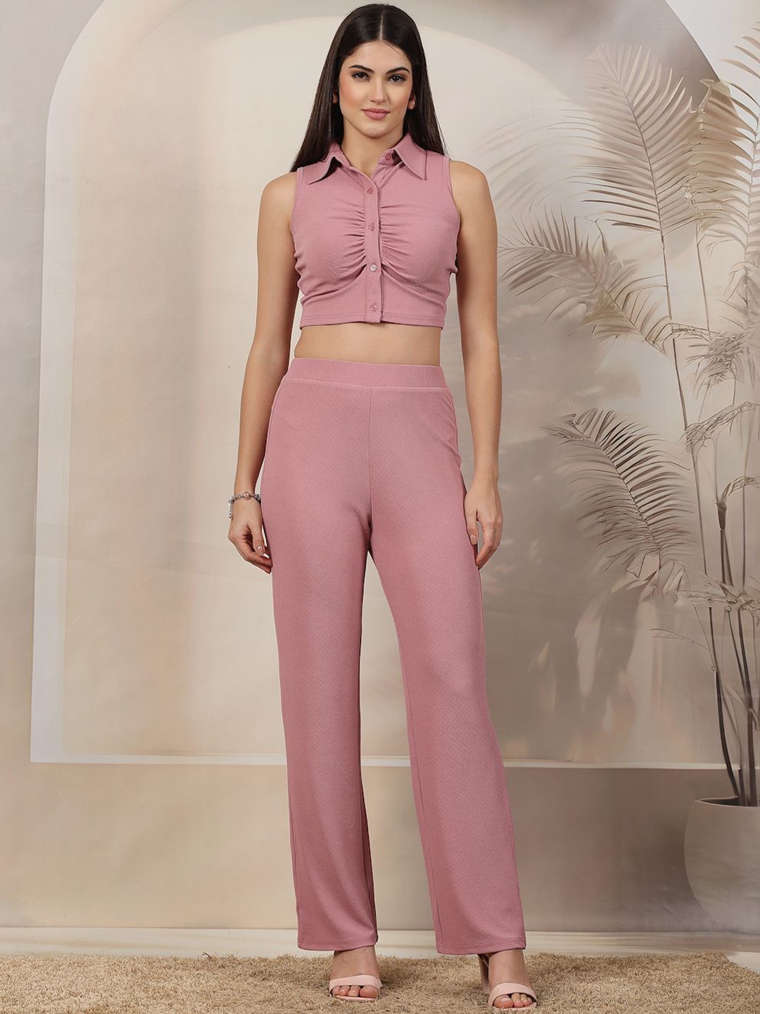 

aayu Shirt Collar Sleeveless Top With Trouser, Mauve