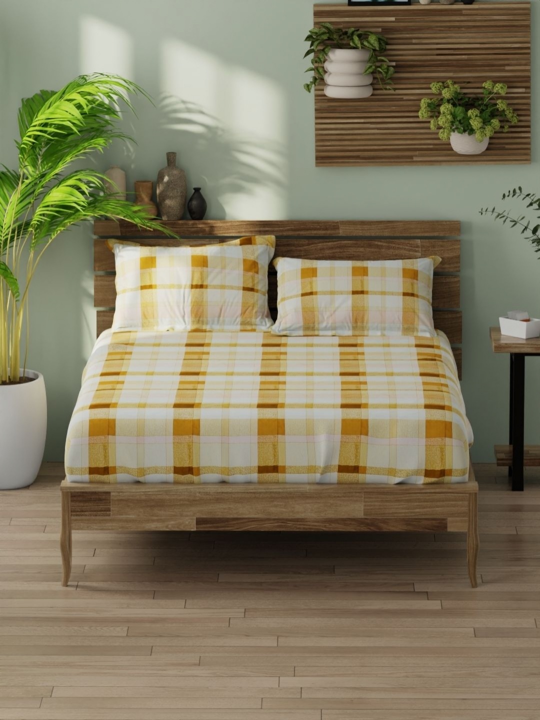 

BIANCA Organica Beige Printed 180 TC Pure Cotton King Bedsheet Set 2.74 m X 2.74 m