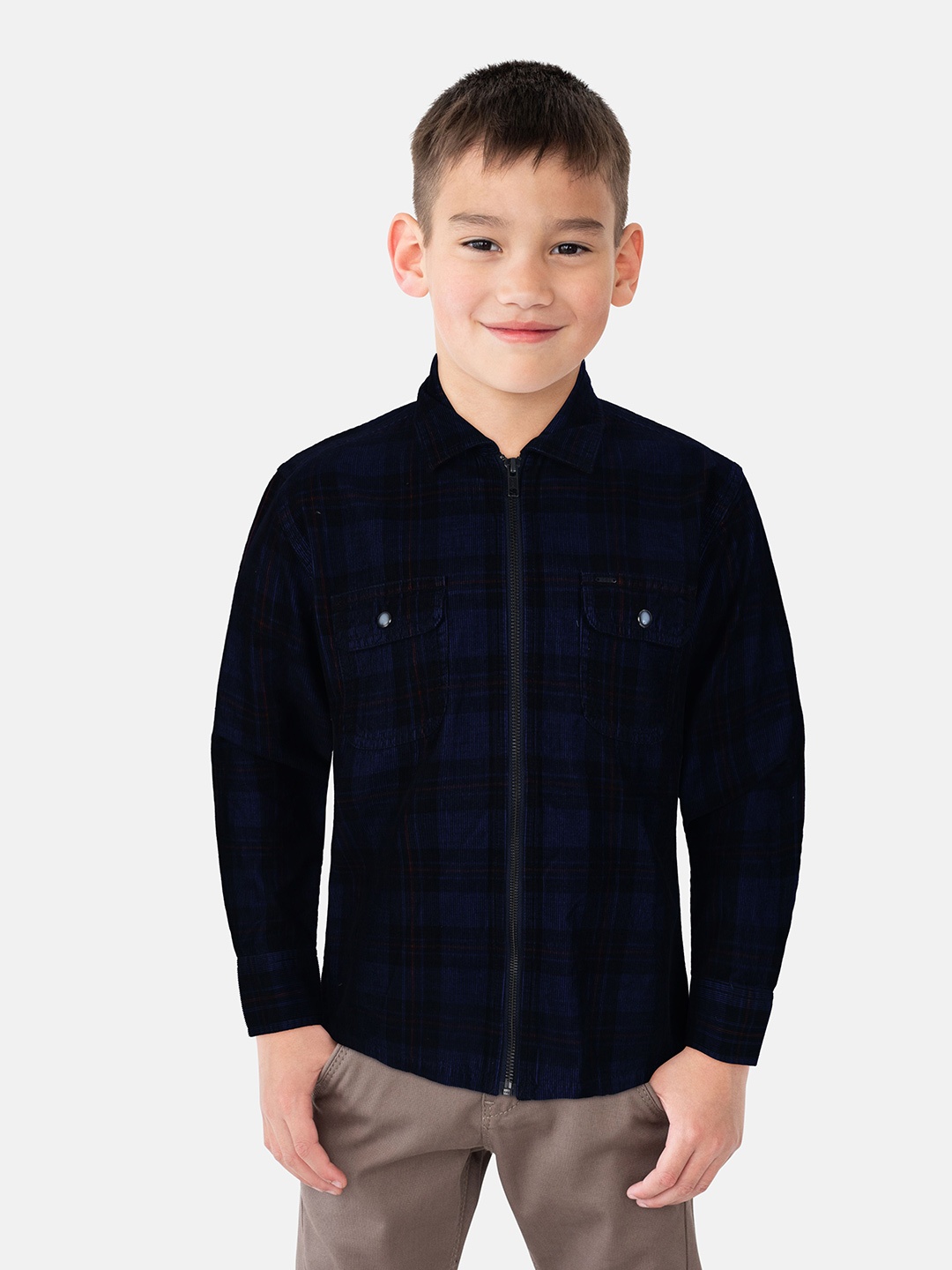 

Gini and Jony Boys Standard Tartan Checks Opaque Checked Casual Shirt, Navy blue