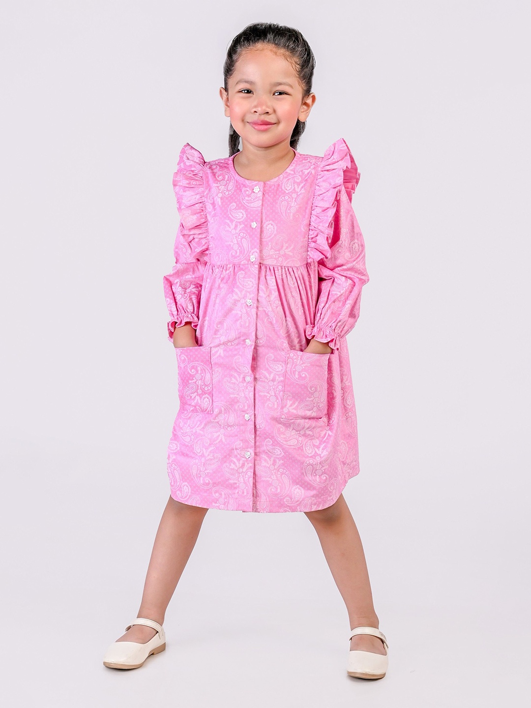 

Nature Nook Kids Ethnic Motifs Printed Cotton A-Line Dress, Pink